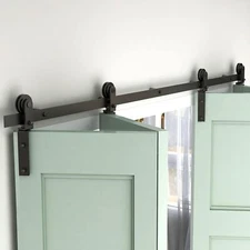 3-12FT Bifold Sliding Barn Door Hardware Kit Black Track Modern for 2/4 Doors