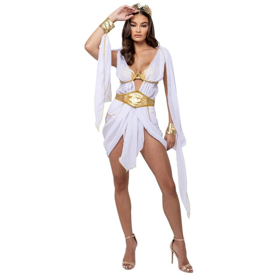 Disfraz de Diosa Body Drapeado Vestido Mangas Largas Cinturón Laurel Hoja Corona 6203 Foto 4 de 4