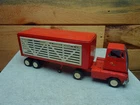 Vintage 1960s Tonka Red Semi and Livestock Trailer Metal Pressed Steel Red