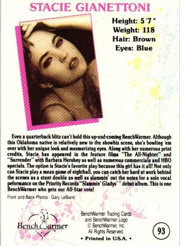 Stacie Gianettoni Vintage 1992 Benchwarmer Card - Bild 2 von 4