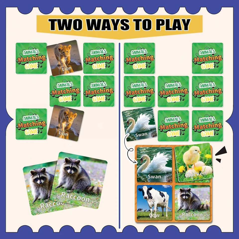 Animal Matching Game for Kids 100PCS Memory Card Game for Toddlers Preschool Lea - Image 3 of 4