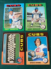1975 BASEBALL CARD LOT OF 4 CHICAGO CUBS TEAM CARD, STONE, MORALES, THORNTON