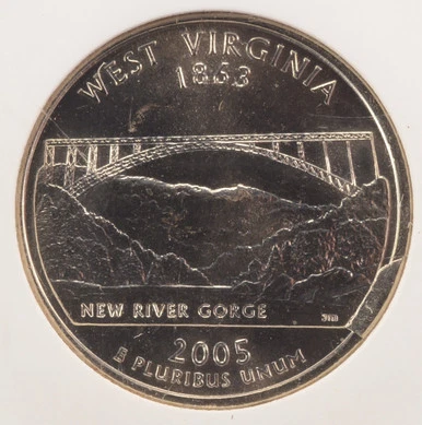 2005-P West Virginia Quarter Cud Die Break Reverse NGC MS65