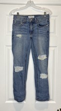 Derek Lam 10 Crosby Women  s Mila Mid Rise Girlfriend Jeans Distressed Blue 24