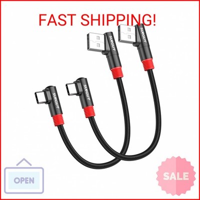 SUNGUY 6 inch/0.15M Right Angle USB C to A Cable 2Pack, 3A Short 90 Degree USB t