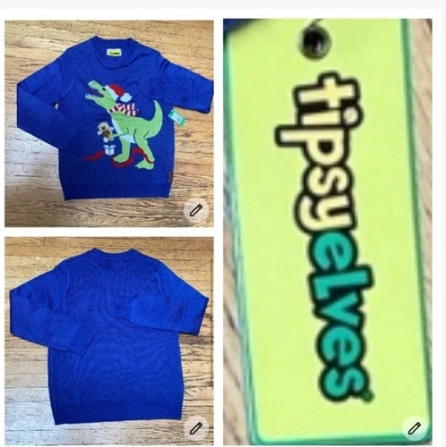 Tispyelves Tispy Elves T-Rex Teddy Bear Pullover Sweater Christmas Sz Mens L  - product listing photo