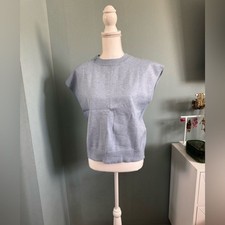 NWOT Light Blue Sleeveless Sweater Knit Top SMALL WING SHOULDER
