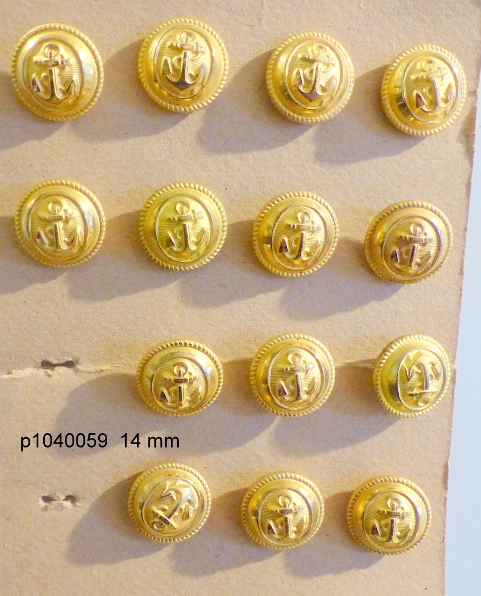 Bouton Ancre marine doré bordé d'une couronne de lauriers