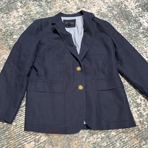 JCrew Rhodes Blazer Linen Women’s Size 12 Navy Good Button Popped Collar