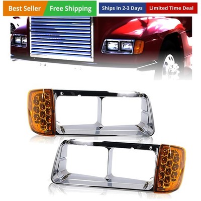 Headlight Bezel PAIR Replacement for 1989-2002 Freightliner FLD semi Trucks w...