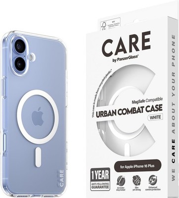 CARE PanzerGlass iPhone 16 Plus Hülle mit MagSafe No-Yilling Clear White