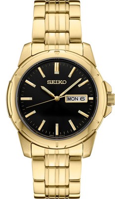 Seiko Men's Watch SUR358 Quartz Gold Stainless Steel Black Dial