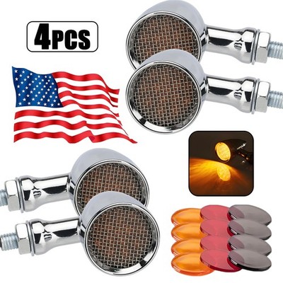 4PCS Motorcycle Chrome Amber LED Turn Signal Blinker Lights For Harley Suzuki