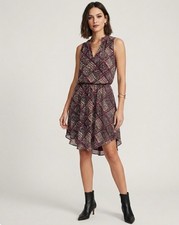 White House Black Market Black Purple Chic High Neck Blousen Dress Size XS $130