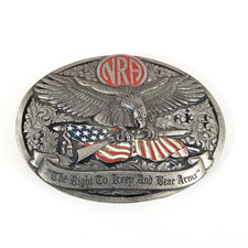 Vintage NRA-The Right To Keep and Bear Arms-Silver Tone Enamel Belt Buckle