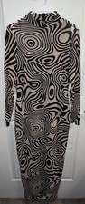 Fashion Nova Geometric Maxi Dress Beige Black Plus 1X Long Sleeve