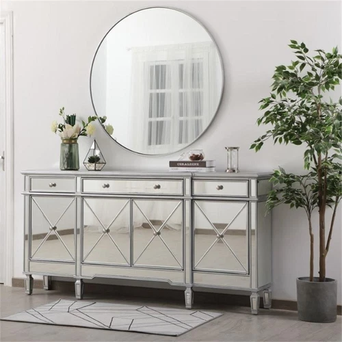 Elegant Decor Contempo 4 Door 72" Mirrored Sideboard in Antique Silver - Picture 2 of 10