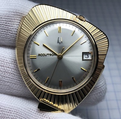 RARE Restored 14KT Gold Bulova Accutron 1966 Pendant ''J'' 218D Tuning Fork Watch