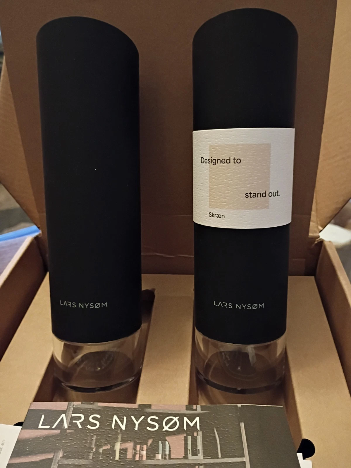 Lars Nysom Electric Gravity ABS Spice Mill Set Salt And Pepper Grinders NIB