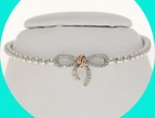 Natural Diamond Bow Ball Chain Stretch Bracelet .19CT Rose Gold Fits to 6.5”