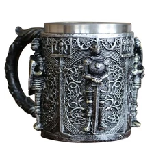 Medieval Viking Knight Resin Stainless Steel Mug, Drinking Cup, Beer Mug, Cof...