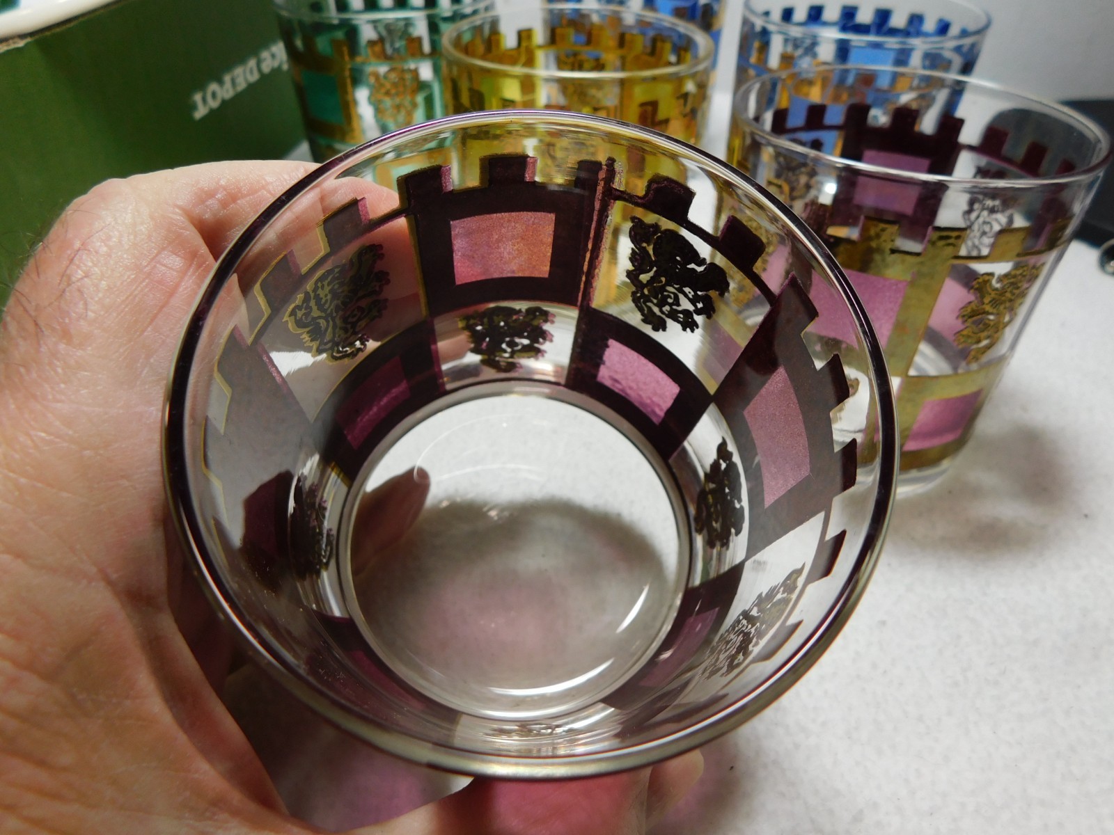 Set of 6 West Virginia Glass Henry the 8th Lion Rampart Rocks / Low Ball Glasses