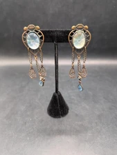 Vintage Victorian Revival Camphor Glass Earrings Blue Dangles