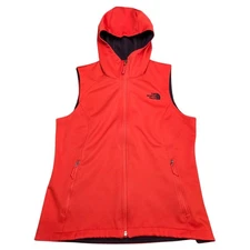 The North Face Womens Windwall Orange Red Soft Shell Ridgeline Hoodie Vest Med.