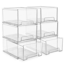 Sorbus Large Clear Stackable Storage Drawers   6-Pack Plastic Organizer Bins