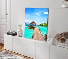 Sea with Pier Under Blue Cloudy Sky Stretched Canvas 40x50cm Print