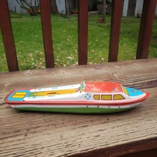 The Ohio Art Co. Vintage Cabin Cruiser- Tin Boat WITH DAMAGE/WEAR/RUST