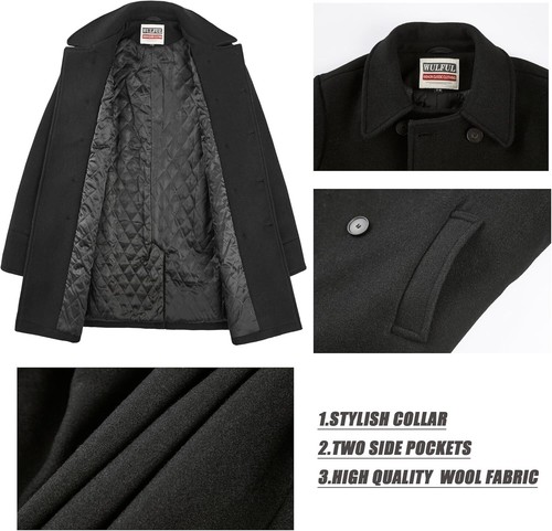 WULFUL Boys Double Breasted Wool Trench Coat Winter Pea Coat - Picture 3 of 9