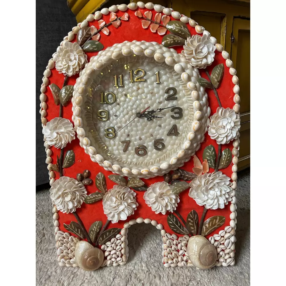 Seashell Wall Clock large red rare unique handmade sheng bang 24” large boho sea - Image 2 of 4