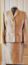 LE SUIT Essentials Petite 2PC Gold Shiny Polyester Rayon Formal Skirt Suit 14P