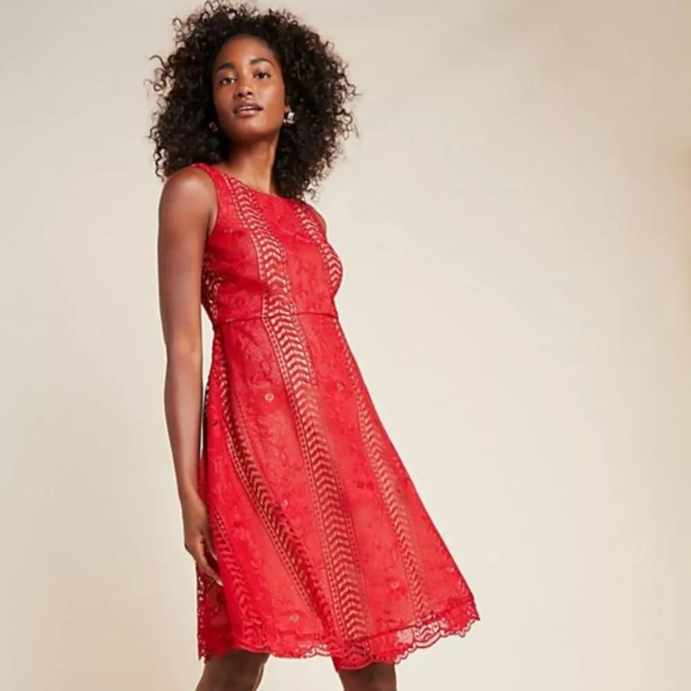 Anthropologie Red Lace Mini Dress sz 14 | eBay