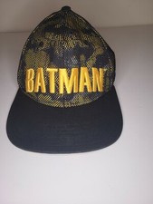BATMAN YELLOW AND BLACK RARE SCRIPT NETTED HAT CAP SNAPBACK SIX FLAGS