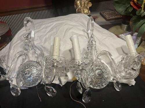 Pair “SWAROVSKI” CRYSTAL SCONCES Olde World Beautiful! 4/Candle - Picture 17 of 24