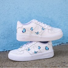 Air Force 1 Custom Light Blue Teal Small Butterfly Art Shoes Mens Womens Kids
