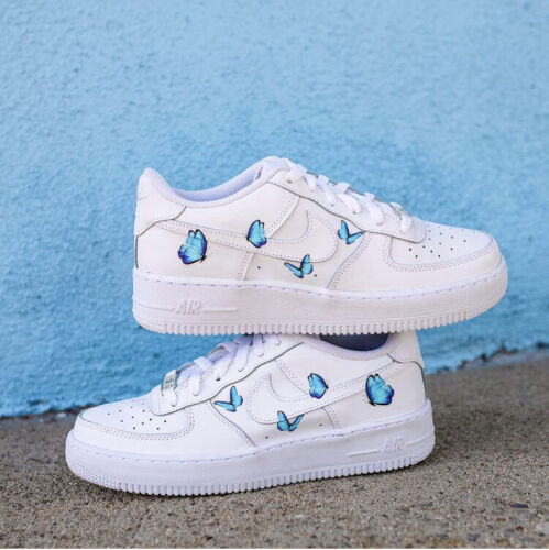 Nike Air Force 1 Light Blue Teal Small Butterfly Custom Shoes Men Women Kids - Afbeelding 1 van 18