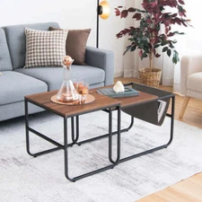 NNECW 2 Pieces Modern Industrial Nesting Coffee Table Set