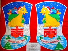 Fabric Panel Sesame Street Big Bird Jumbo Christmas Stocking Cotton Vtg RARE #26