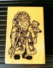 G-759 Old World Santa by PSX WM Rubber Stamp CHRISTMAS Teddy Bear Holly Bells