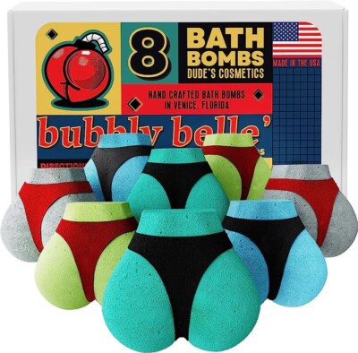 Men Bath Bombs Large Booties Gift Set, 8 XXL Handmade Organic Aromatherapy B9
