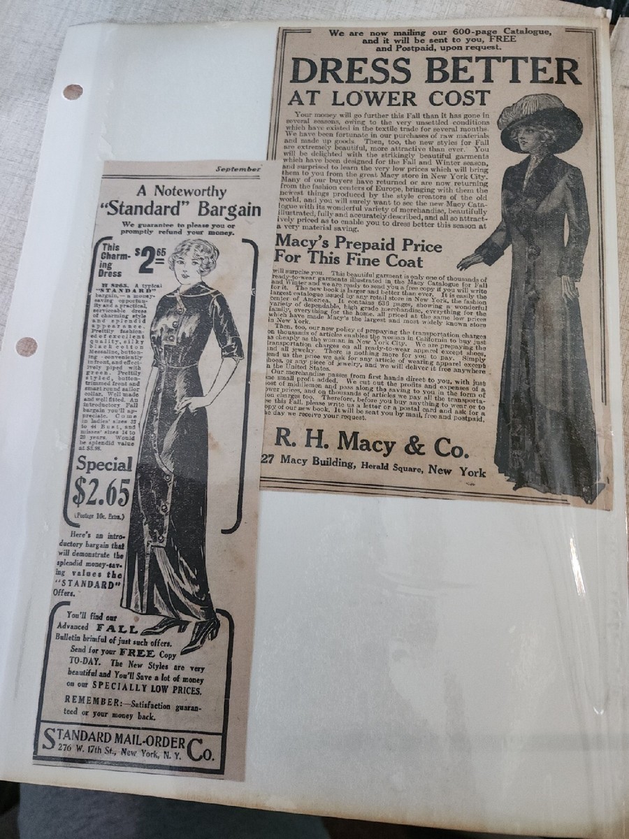5 Vintage 1910s-1920s Newspaper Print Ads Women's Fashion