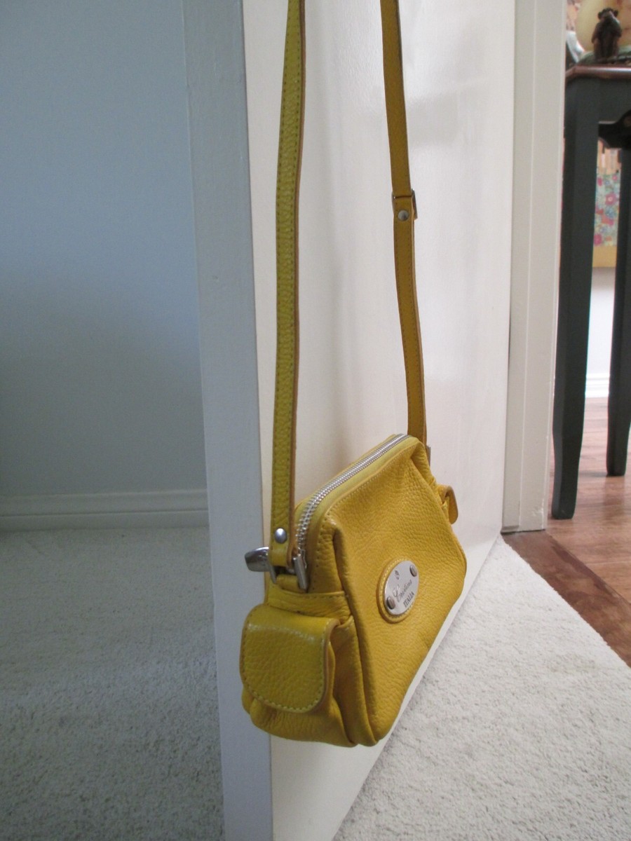 Yellow 100% Leather Crossbody Bag by Christina Italia- Made in