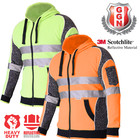 Hi Vis Hoodie Jumper Jacket 3M Reflective Taped Full Zip Work Wear Day Night