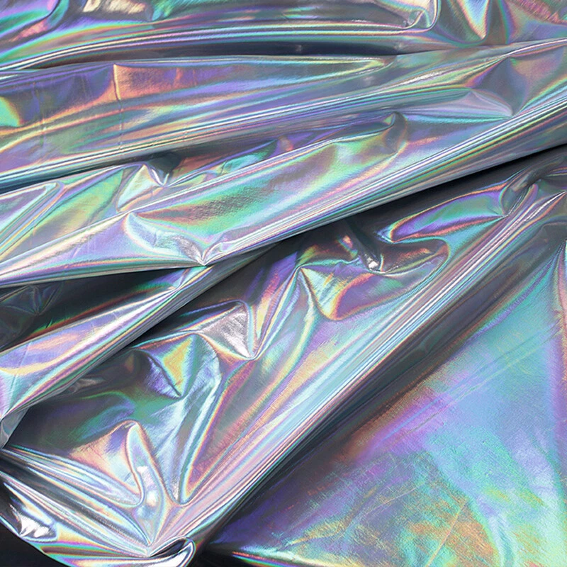 Metallic Laser Shiny Stretch Fabric DIY Iridescent Rainbow