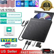 External CD/DVD Drive Player USB3.0 RW Burner ROM Reader Writer SD/TF Slot 2 USB