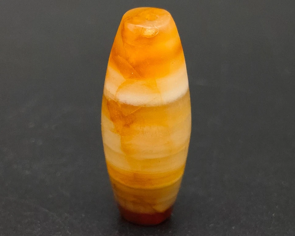 Antiguo abalorio bicono tallado medicina ágata capa ondulada naranja brillante #CP833 Foto 3 de 4