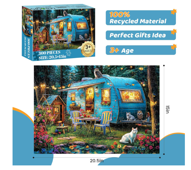 300 Pieces Puzzles for Adults | Camper Cat Jigsaw Puzzles | Large 300 ...